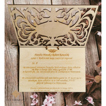 ażurowe drewniane zaproszenie ślubne 2