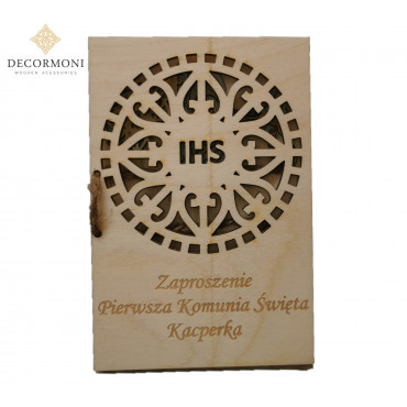 Zaproszenie komunia drewniane kartki 2