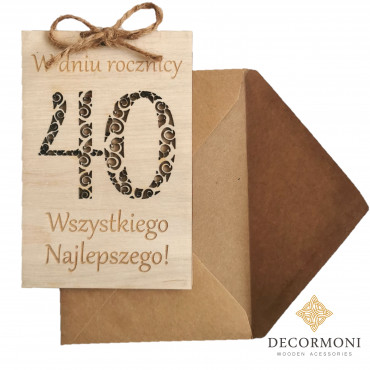 Drewniana kartka na rocznicę ślubu z życzeniami i twoim podpisem 2