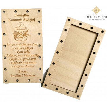 Zakręcona kartka drewniana KOMUNIA 2