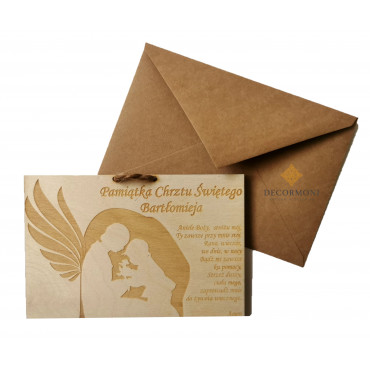 Drewniana kartka na chrzest aniele Boży 2
