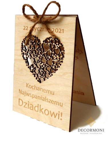 drewniana kartka na prezent dla dzień dziadka